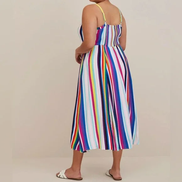 Torrid Midi Challis Skater Dress Striped Rainbow Colorful Pride Plus Sz 4X - Picture 8 of 10